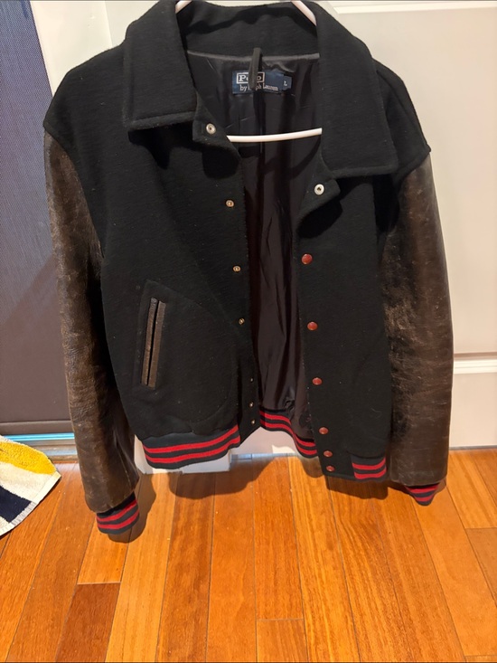 Polo Ralph Lauren Other - Polo by Ralph Lauren Black Wool-Blend Varsity Jacket with Brown Leather Sleeves